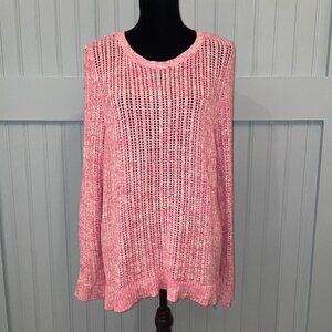 Talbots Women’s Open Knit Pullover Sweater Pink Marled Cotton Size XL